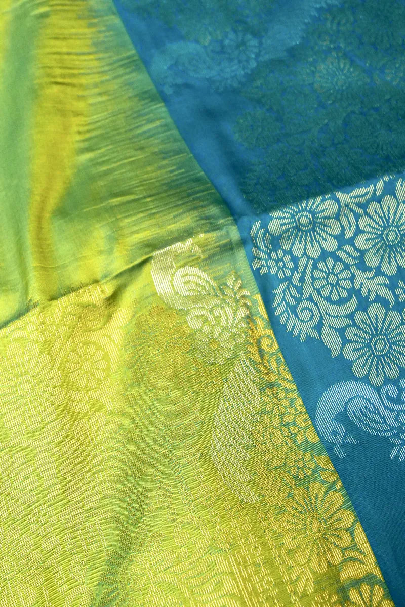 BANARASI SATIN PISTA GREEN WITH FIROZI COLOR SILK SAREE