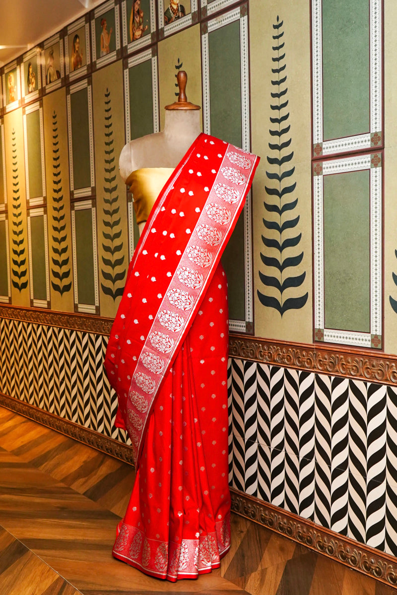 Red Silk Plain Saree