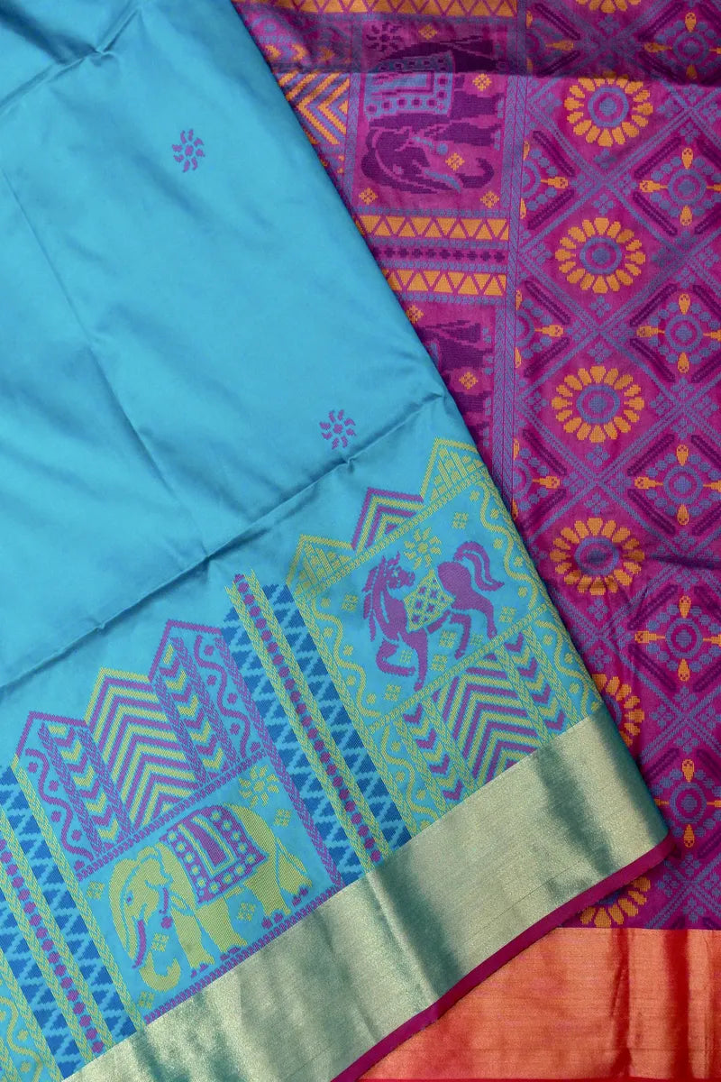 BANARASI SATIN RAMA GREEN WITH PURPLE COLOR SILK SAREE