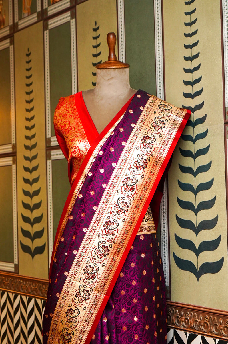MAGENTA SILK JAMEVAAR WITH GOLDEN JARI WORK