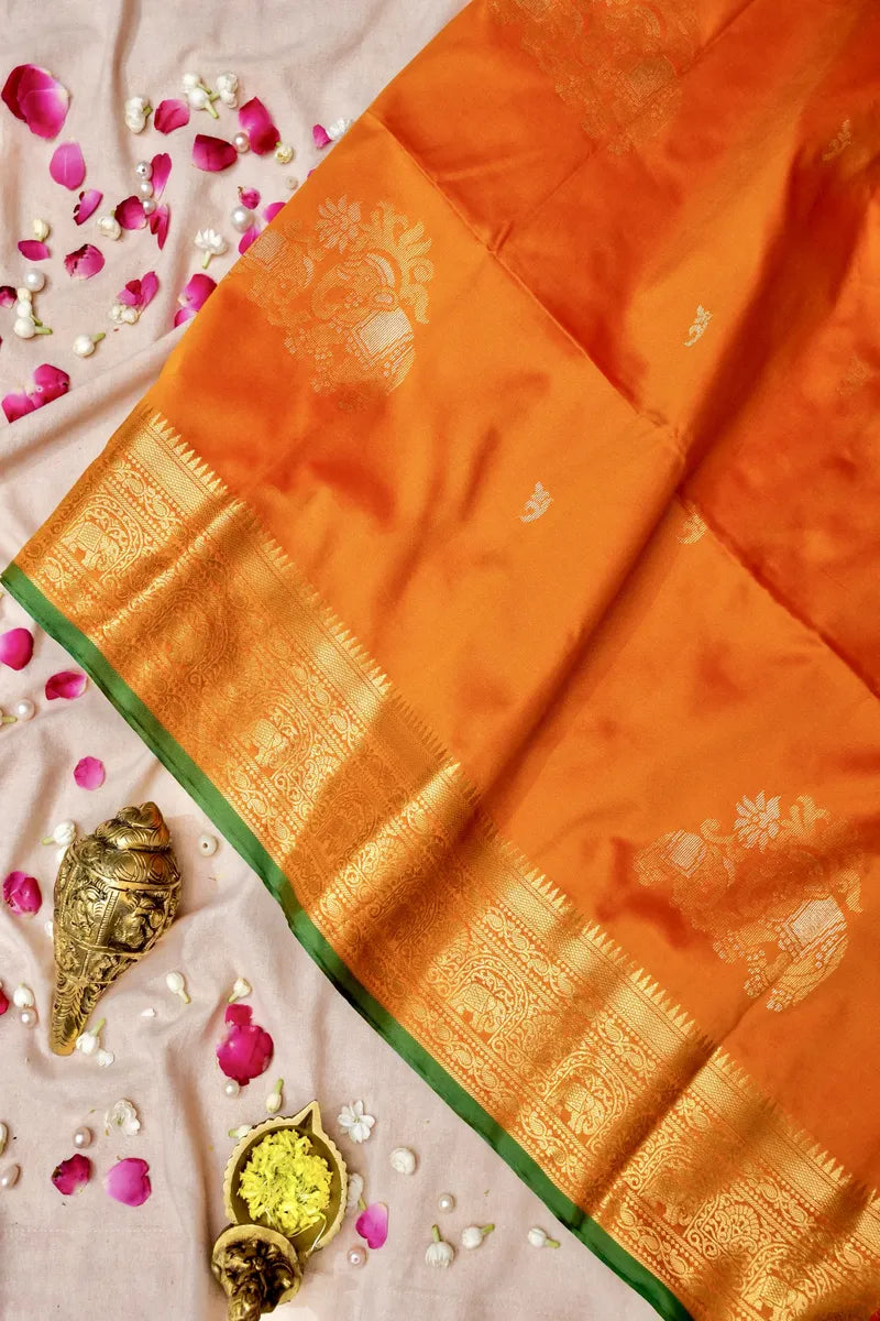 BANARASI SATIN ORANGE WITH PINK COLOR SILK SAREE