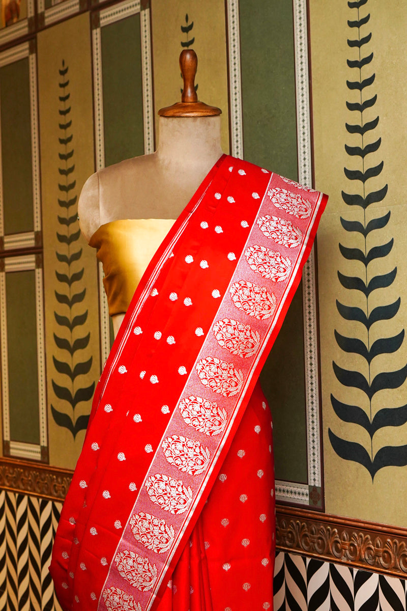 Red Silk Plain Saree