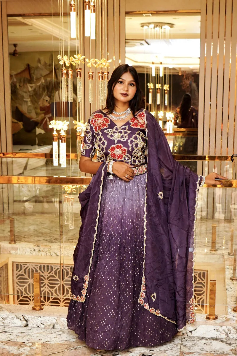 3PC DESIGNER PURPLE COLOUR CROPTOP LEHENGA
