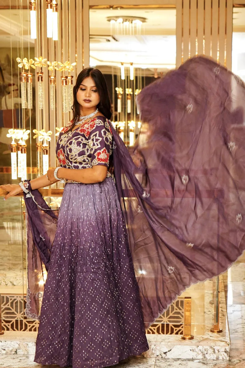 3PC DESIGNER PURPLE COLOUR CROPTOP LEHENGA