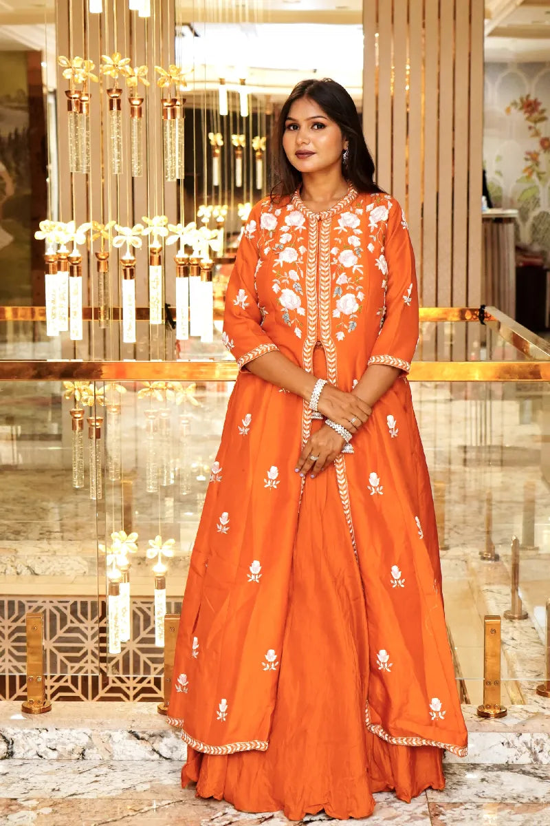 ORANGE COLOR MASTANI TWO PIECES DESIGNER INDO-WESTERN LEHENGA