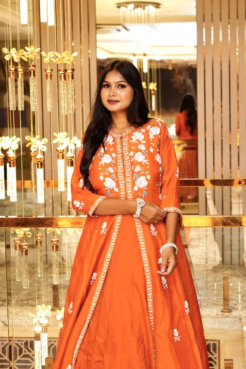 ORANGE COLOR MASTANI TWO PIECES DESIGNER INDO-WESTERN LEHENGA