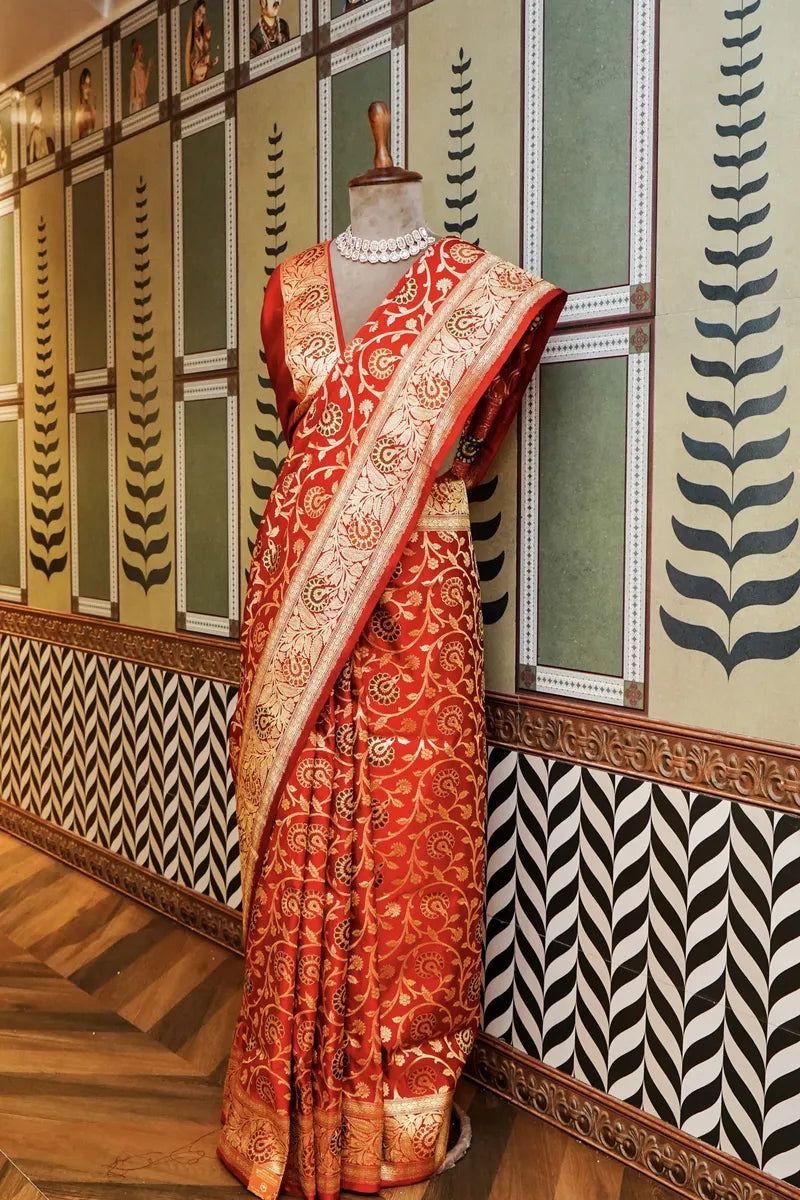 PURE BANARASI RED COLOR DOUBLE KATAN SILK SAREE