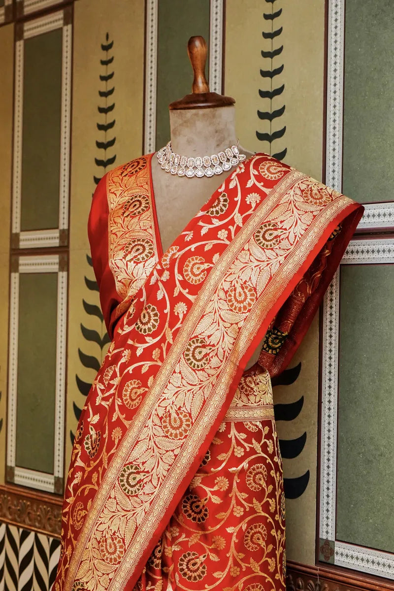 PURE BANARASI RED COLOR DOUBLE KATAN SILK SAREE