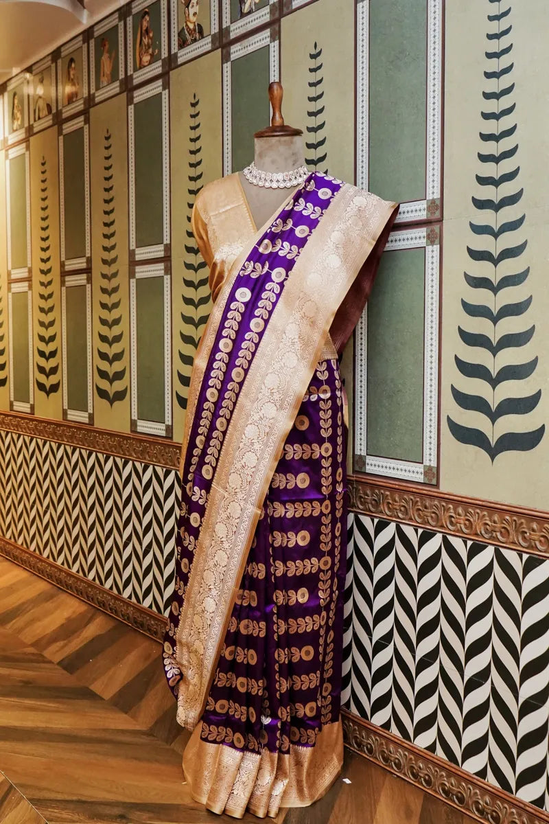 PURE BANARASI MAGENTA SINGLE KATAN SILK SAREE