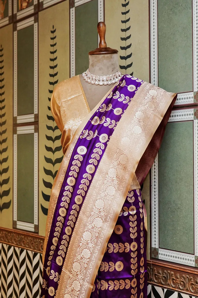 PURE BANARASI MAGENTA SINGLE KATAN SILK SAREE