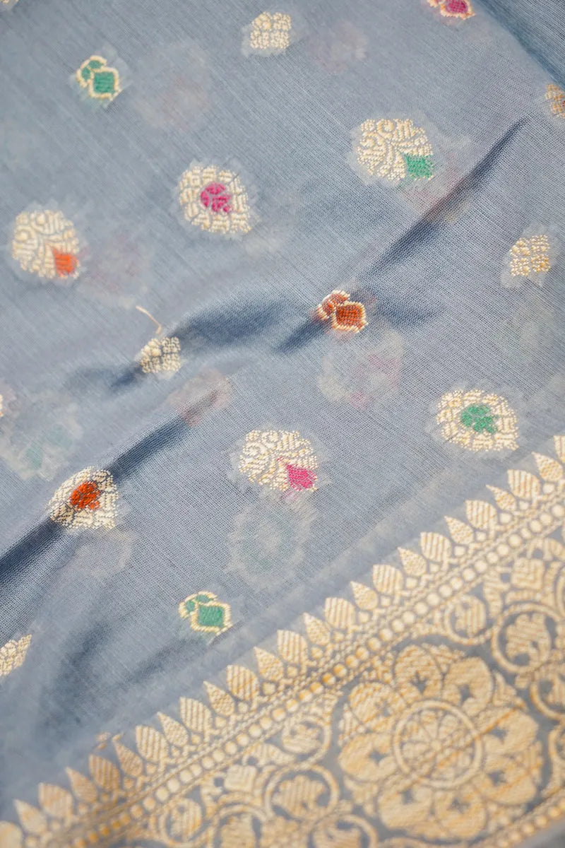 COTTON SILK GREY COLOR UNSTITCHED SUIT MATERIAL