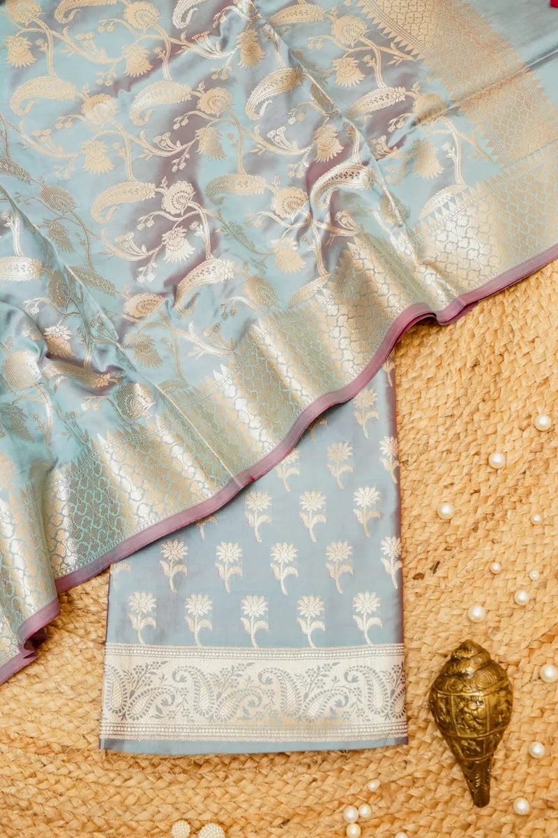 BANARASI SILK PASTEL LITE BLUE COLOR UNSTITCHED SUIT MATERIAL