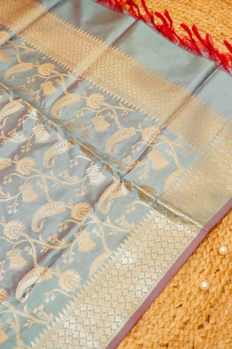 BANARASI SILK PASTEL LITE BLUE COLOR UNSTITCHED SUIT MATERIAL