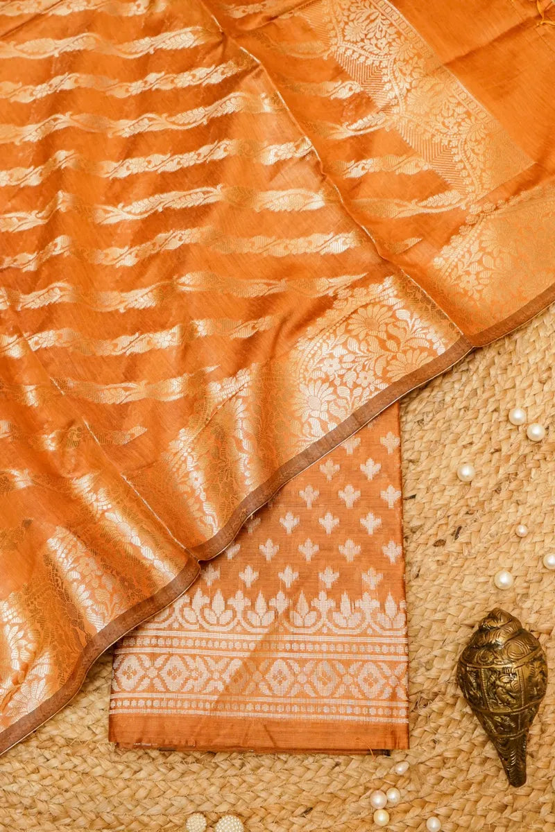 COTTON SILK ORANGE COLOR UNSTITCHED SUIT MATERIAL