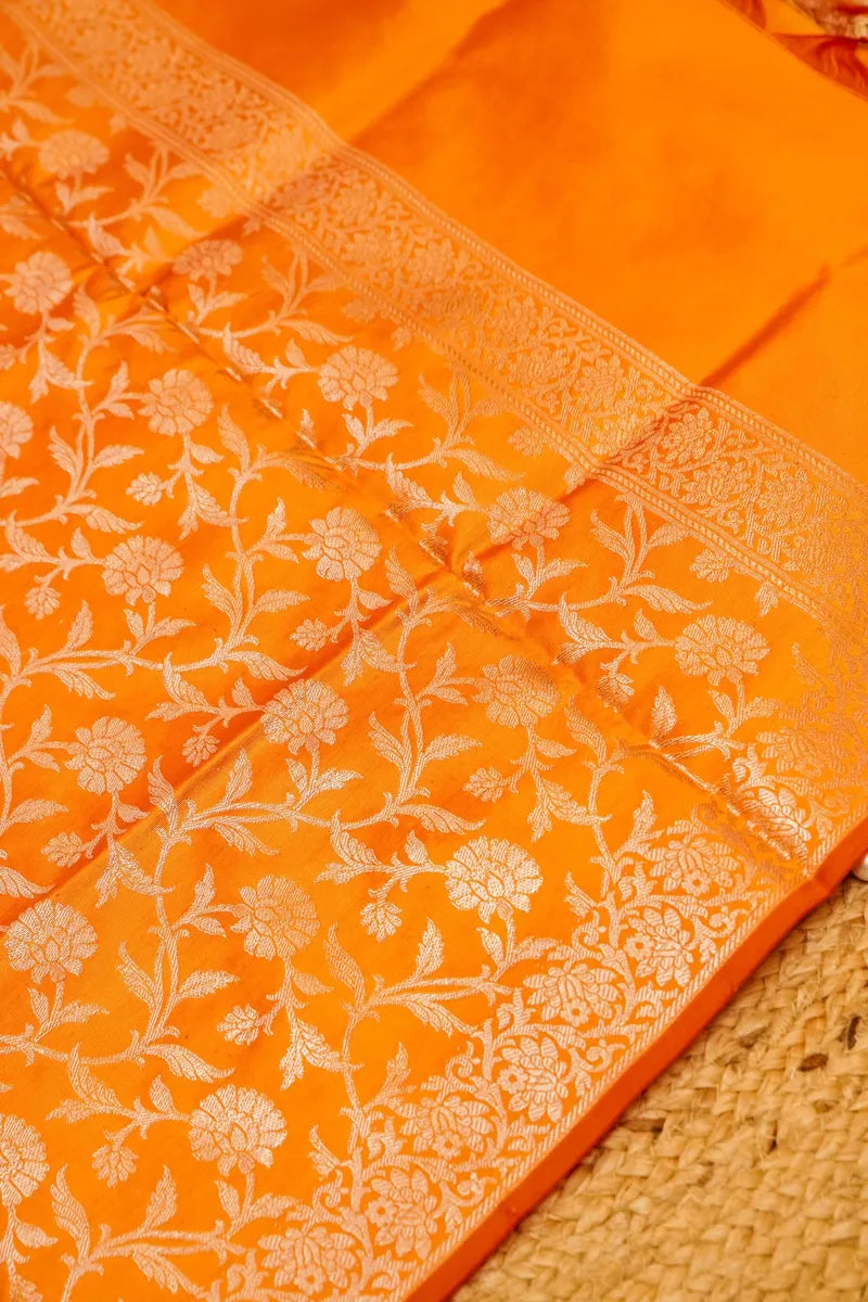 BANARASI SILK PONDS PINK WITH ORANGE COLOR UNSTITCHED SUIT MATERIAL