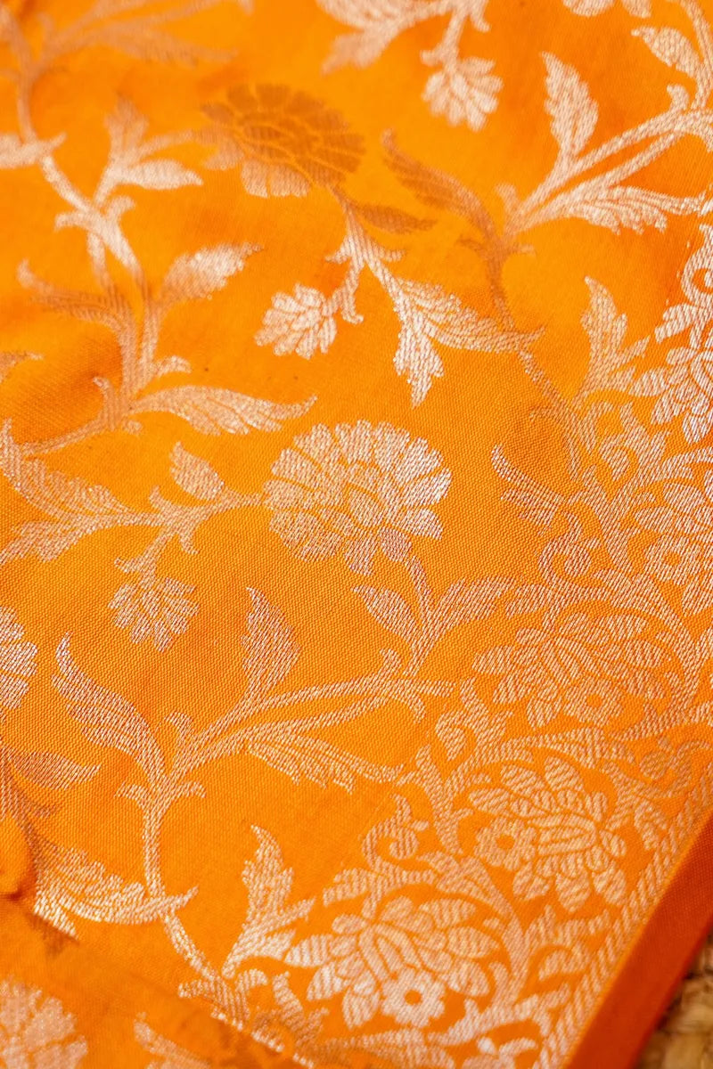 BANARASI SILK PONDS PINK WITH ORANGE COLOR UNSTITCHED SUIT MATERIAL