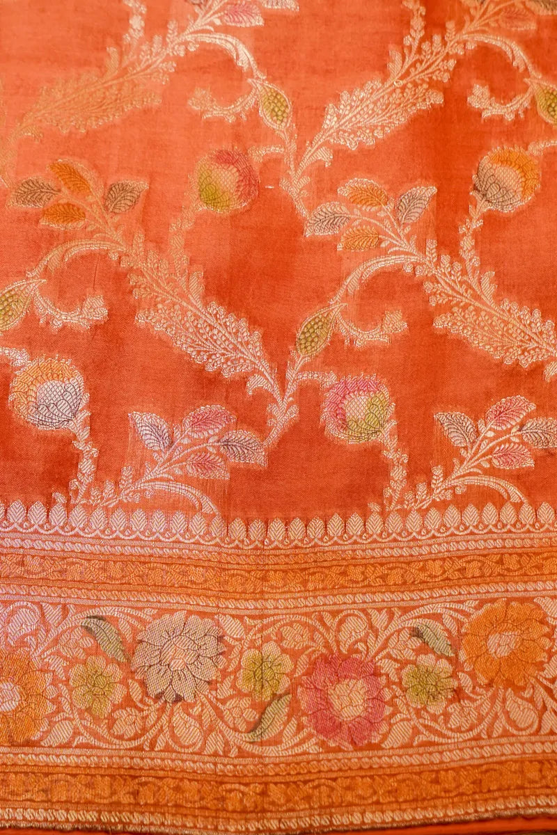 KATAN SILK ORANGE COLOR UNSTITCHED SUIT MATERIAL