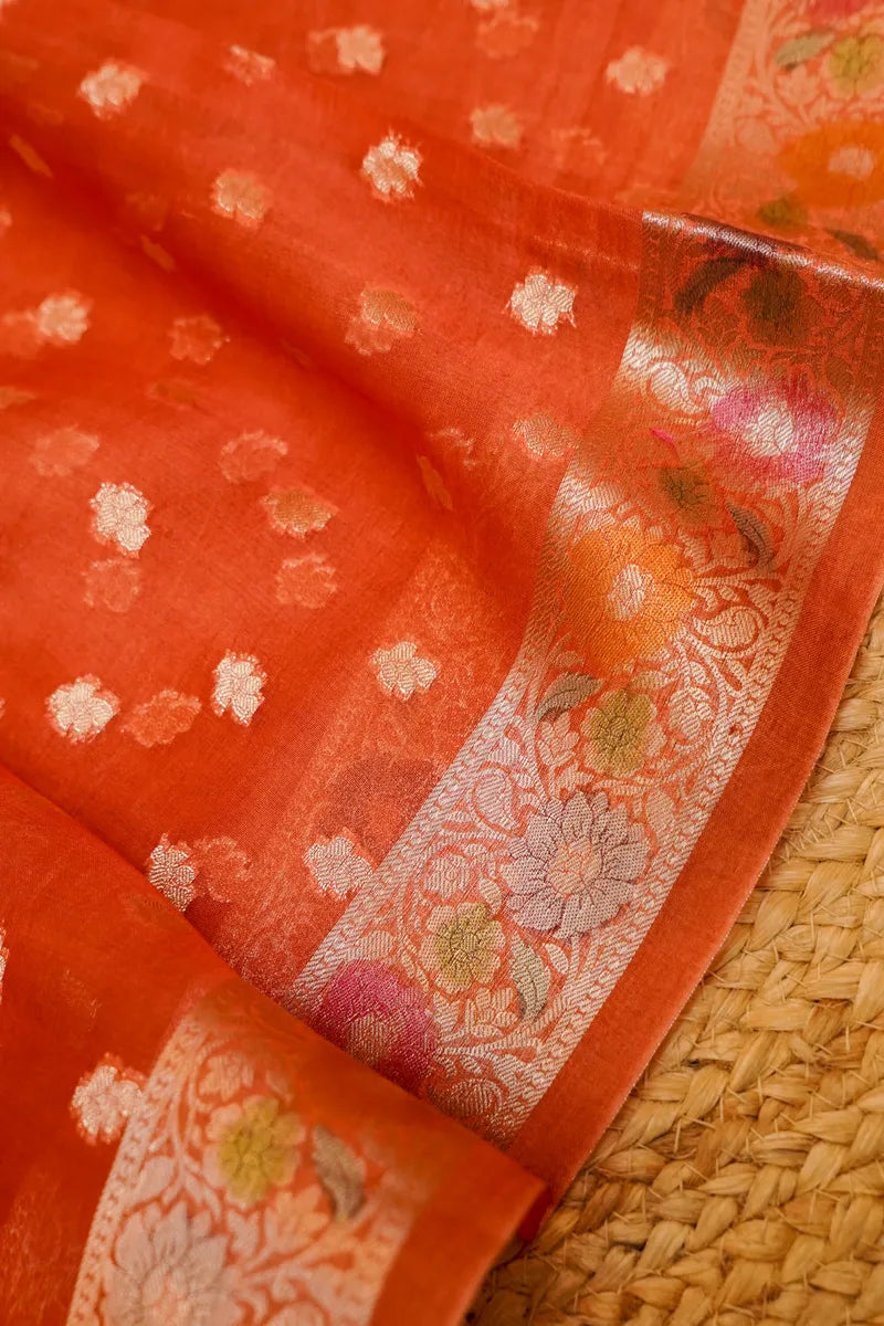 KATAN SILK ORANGE COLOR UNSTITCHED SUIT MATERIAL