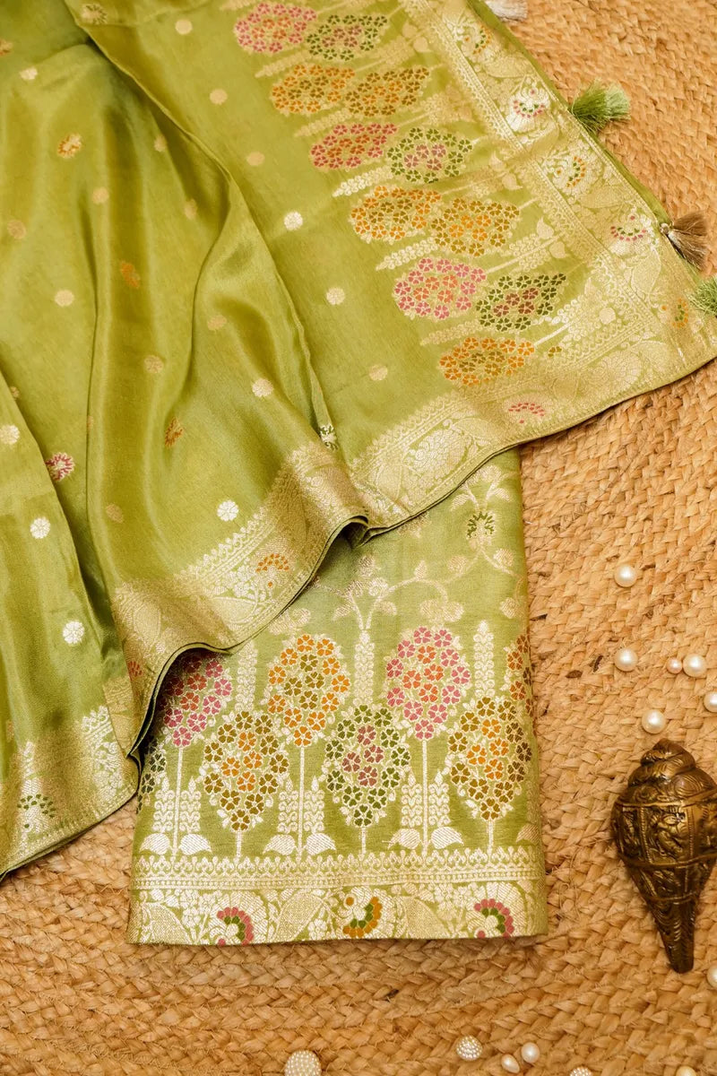 PASHMINA SILK PISTA GREEN COLOR UNSTITCHED SUIT MATERIAL