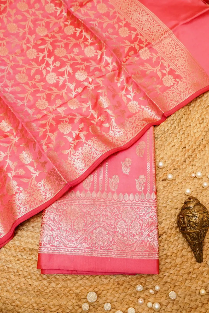 BANARASI SILK ROSE PINK COLOR UNSTITCHED SUIT MATERIAL