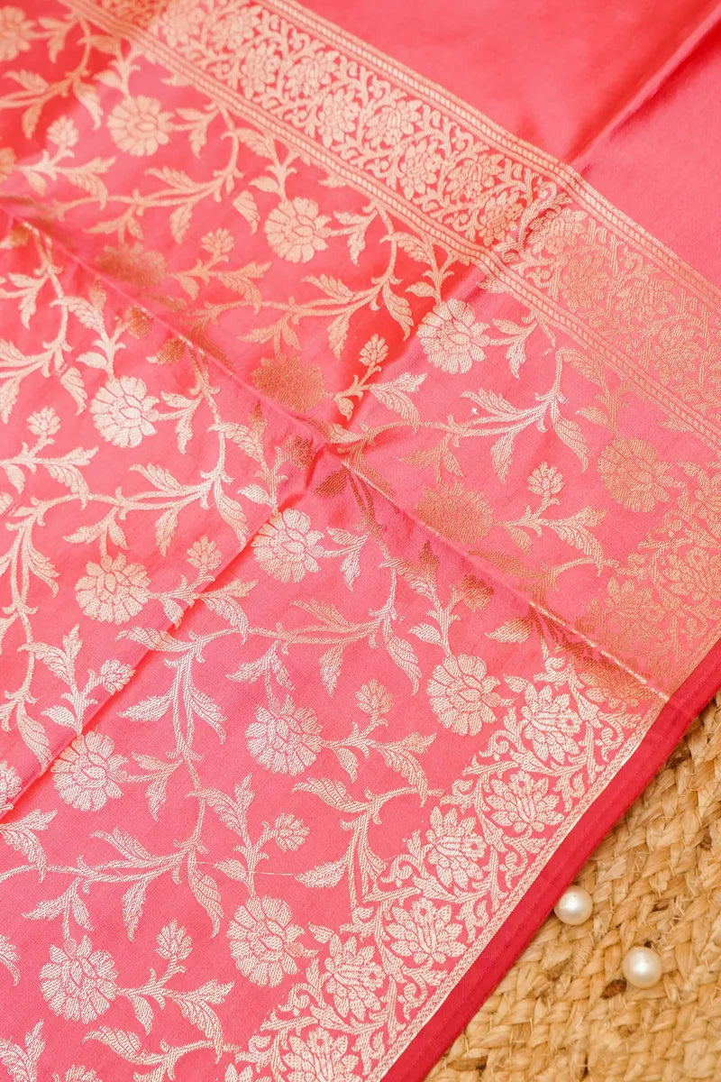 BANARASI SILK ROSE PINK COLOR UNSTITCHED SUIT MATERIAL