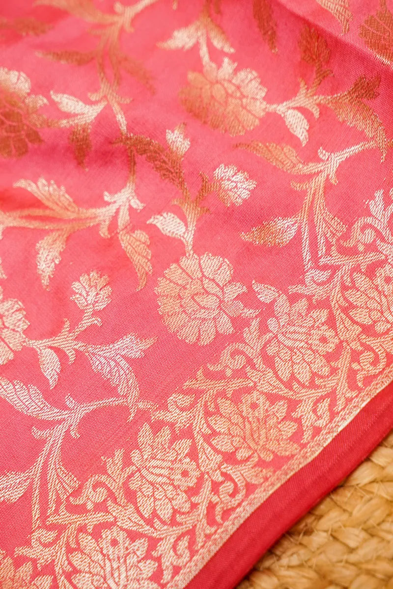 BANARASI SILK ROSE PINK COLOR UNSTITCHED SUIT MATERIAL