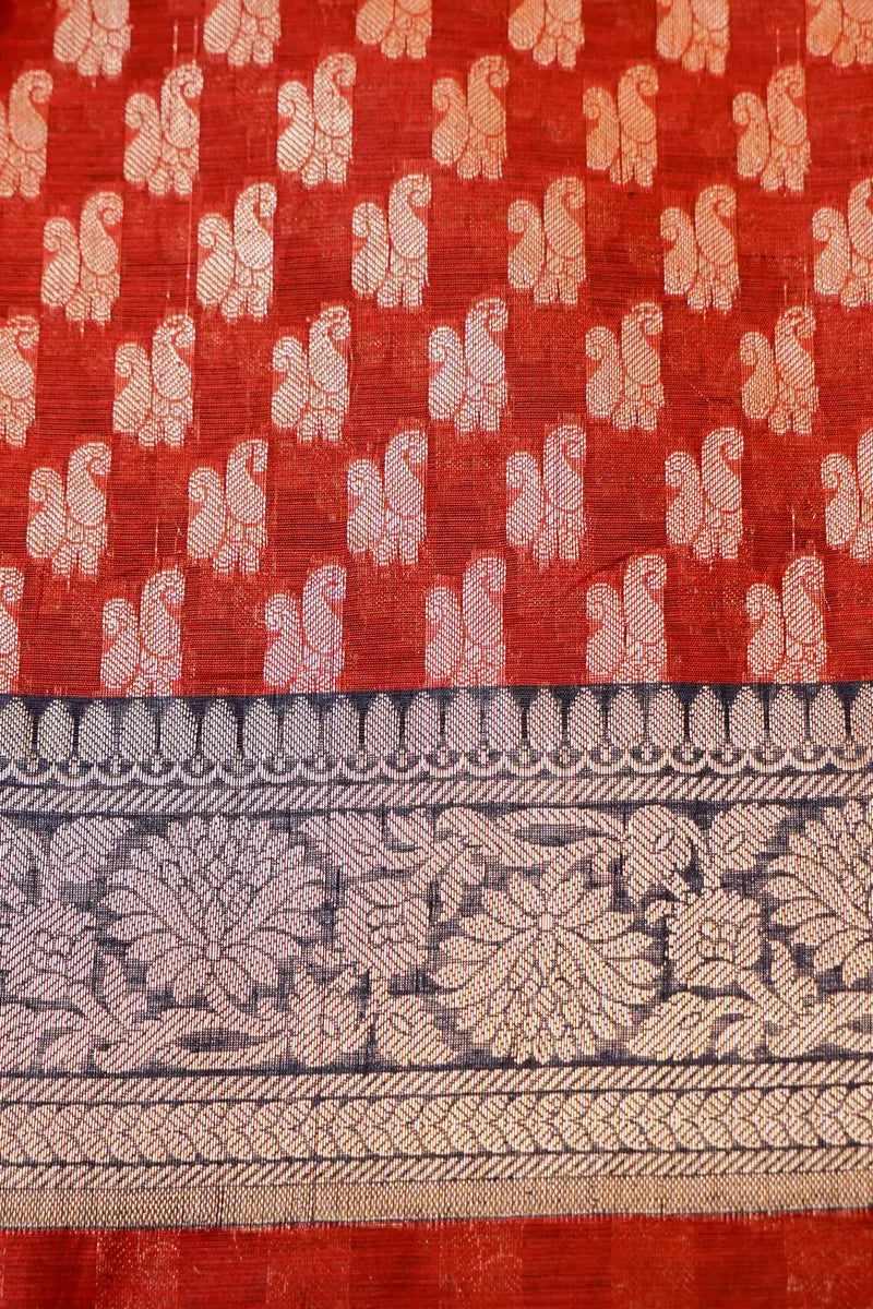 COTTON SILK RED WITH CARBON BLUE  COLOR UNSTITCHED SUIT MATERIAL