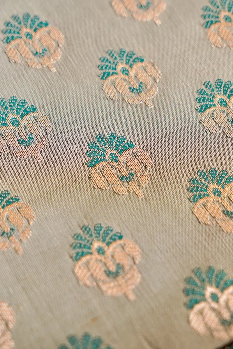 BANARASI SILK GREY WITH BLACK  COLOR UNSTITCHED SUIT MATERIAL
