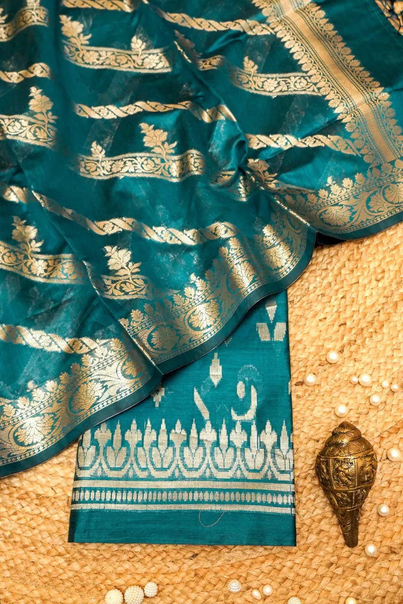 COTTON SILK ELECTRIC BLUE COLOR UNSTITCHED SUIT MATERIAL