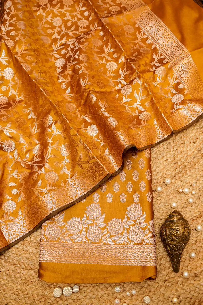 BANARASI SILK MUSTARD YELLOW  COLOR UNSTITCHED SUIT MATERIAL