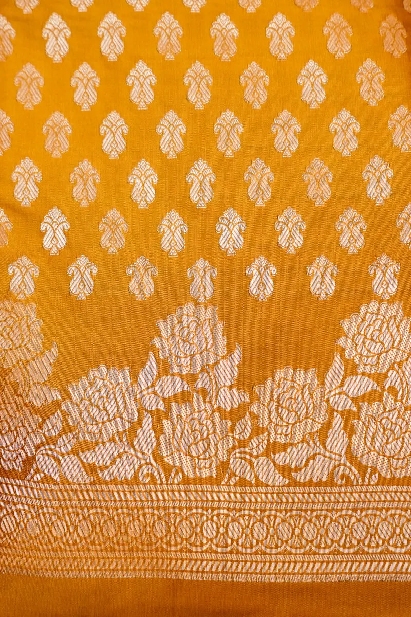 BANARASI SILK MUSTARD YELLOW  COLOR UNSTITCHED SUIT MATERIAL