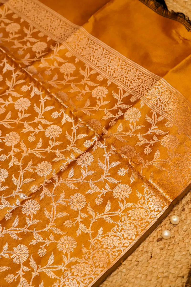 BANARASI SILK MUSTARD YELLOW  COLOR UNSTITCHED SUIT MATERIAL
