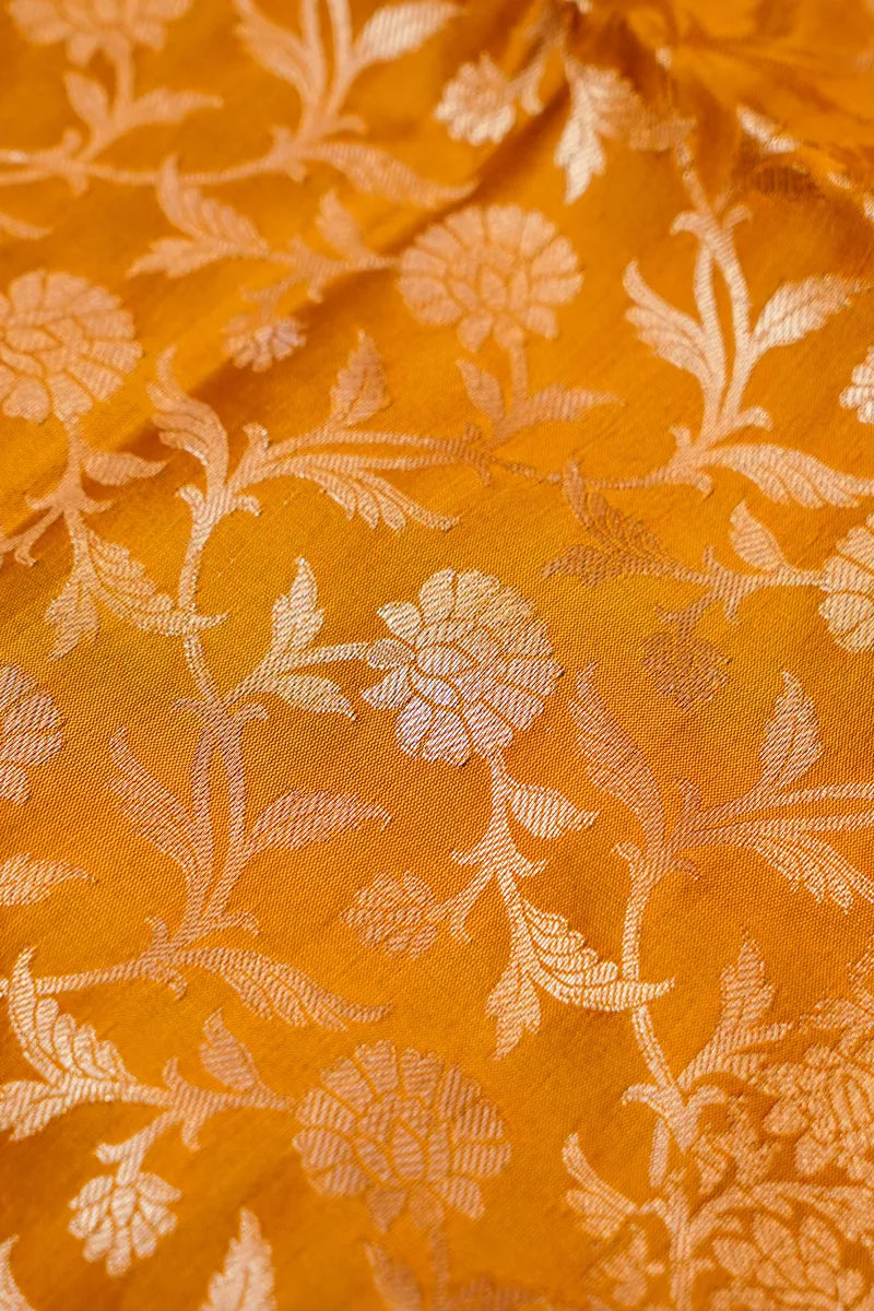 BANARASI SILK MUSTARD YELLOW  COLOR UNSTITCHED SUIT MATERIAL