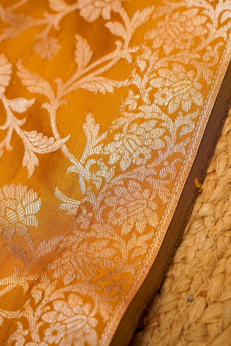 BANARASI SILK MUSTARD YELLOW  COLOR UNSTITCHED SUIT MATERIAL