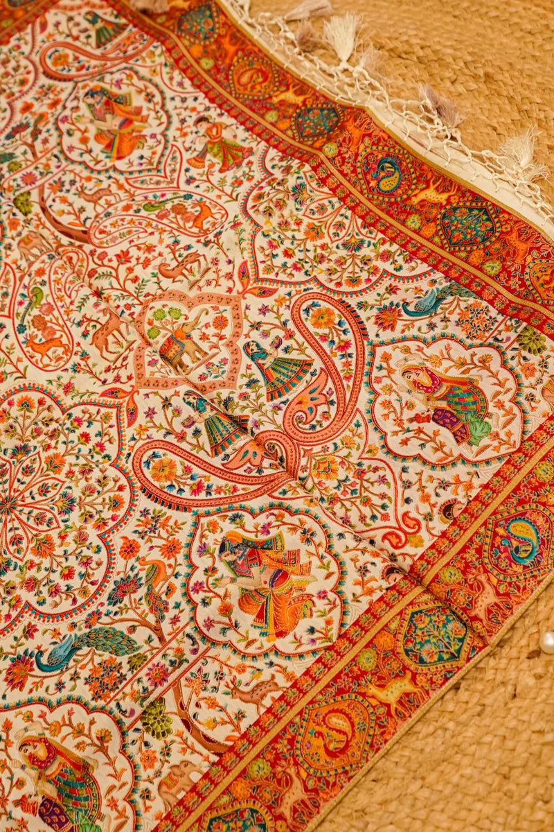 PASHMINA SILK OFF WHITE COLOR UNSTITCHED SUIT MATERIAL