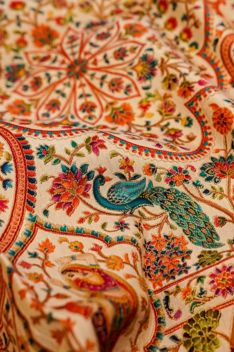 PASHMINA SILK OFF WHITE COLOR UNSTITCHED SUIT MATERIAL