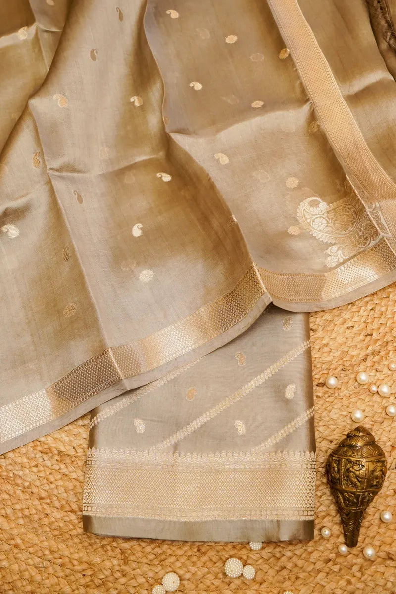 KATAN SILK PASTEL WOOD COLOR UNSTITCHED SUIT MATERIAL