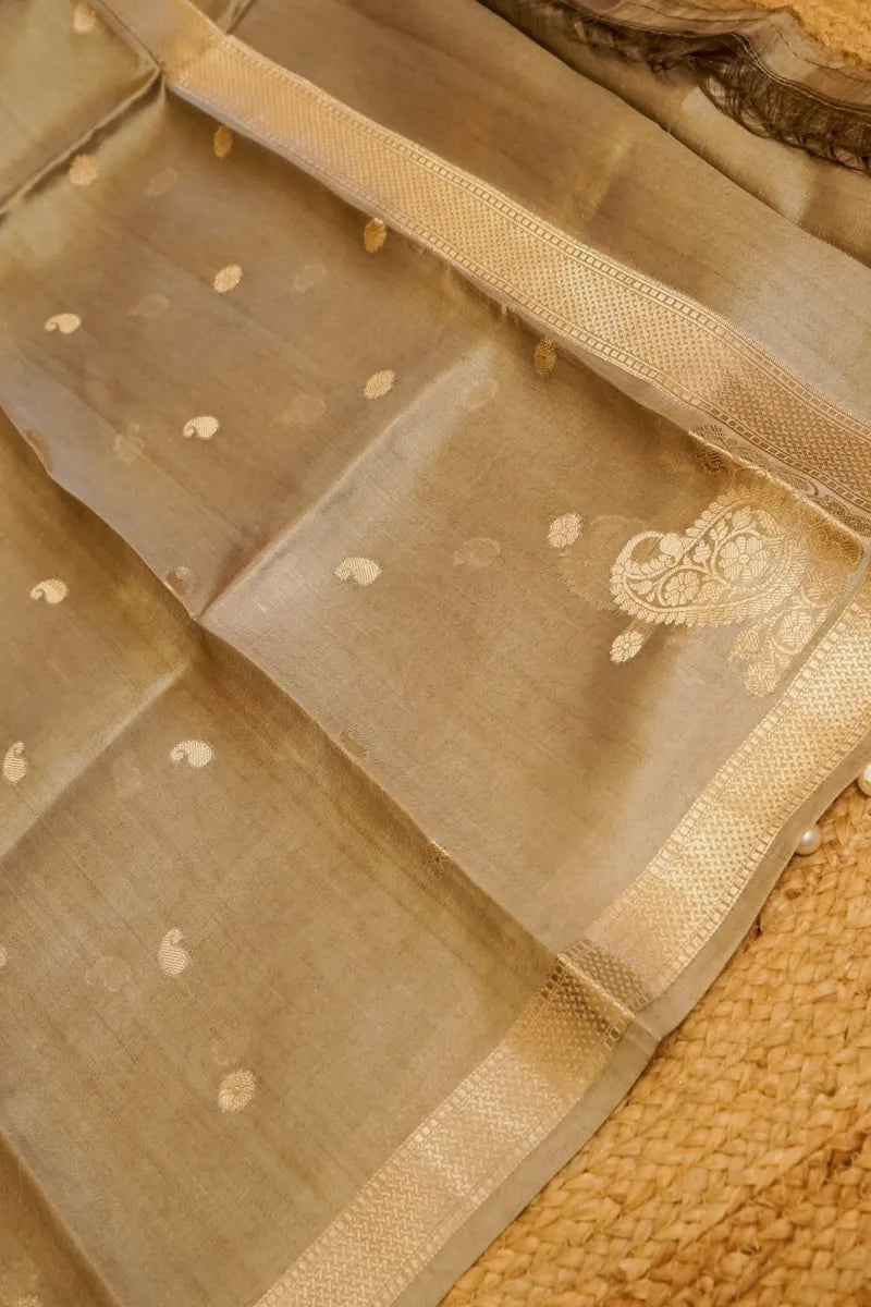 KATAN SILK PASTEL WOOD COLOR UNSTITCHED SUIT MATERIAL