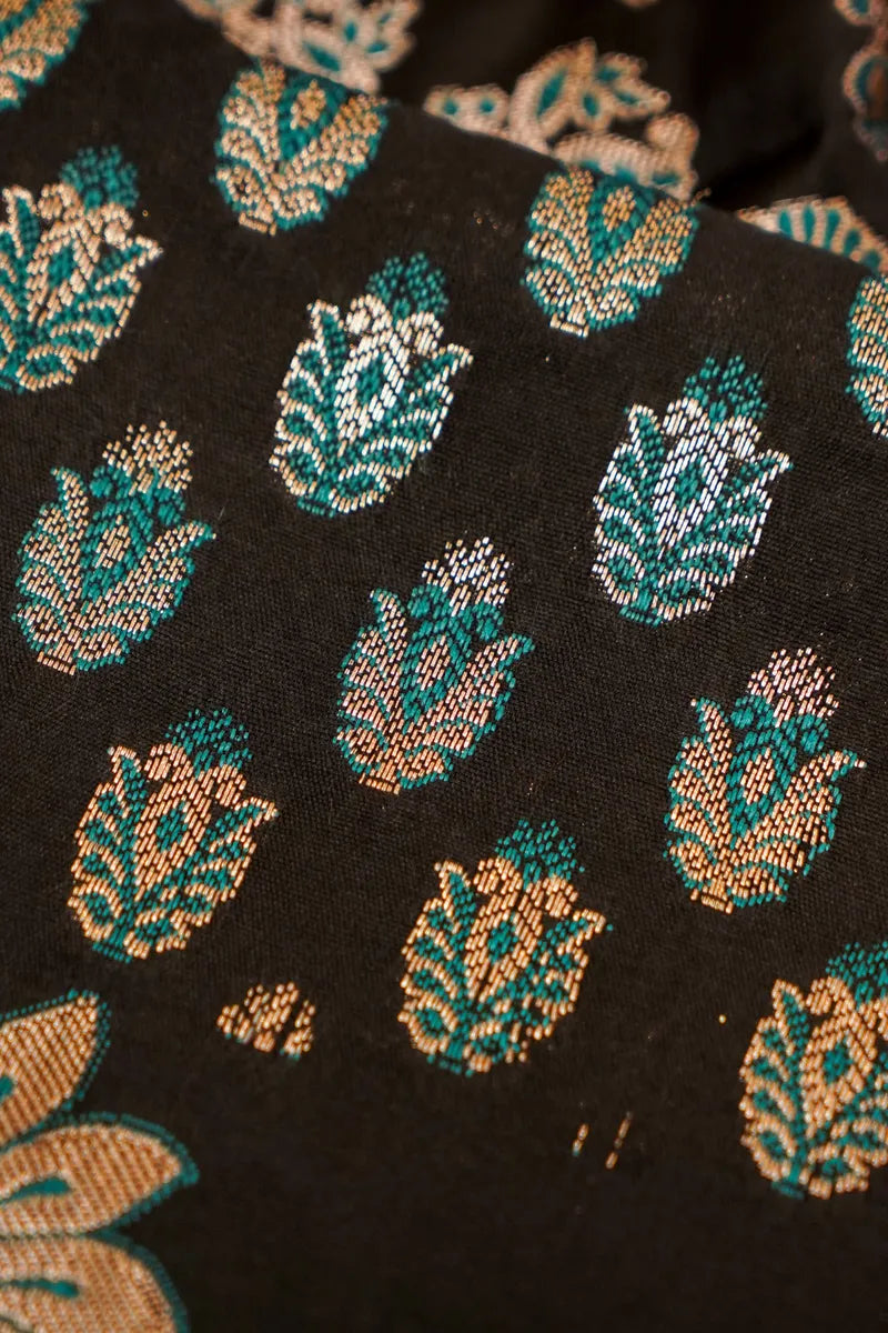 BANARASI SILK BLACK COLOR UNSTITCHED SUIT MATERIAL