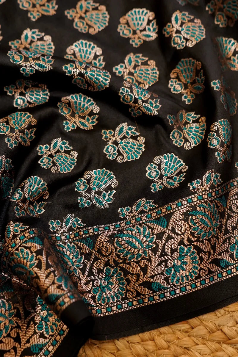 BANARASI SILK BLACK COLOR UNSTITCHED SUIT MATERIAL