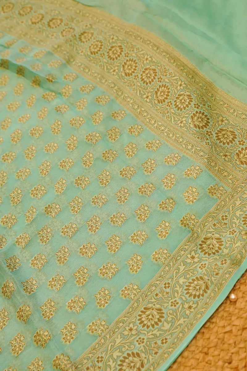KHADDI SILK OCEAN GREEN COLOR UNSTITCHED SUIT MATERIAL