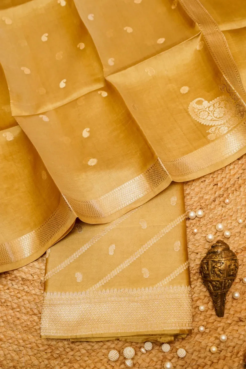 KATAN SILK LITE MUSTARD COLOR UNSTITCHED SUIT MATERIAL