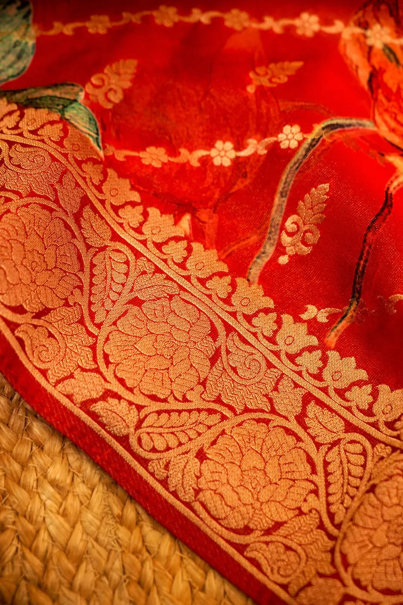 ORANGE WITH RED COLOR CREPE SILK SAREE