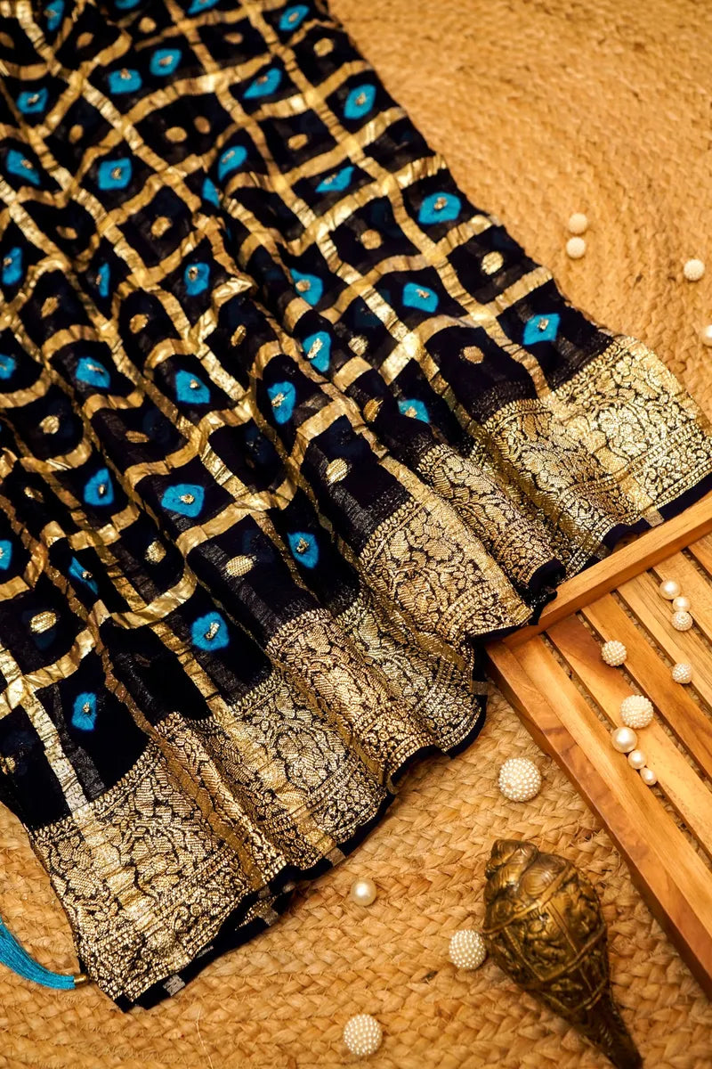 INDIGO BLUE COLOR GEORGETTE SILK SAREE
