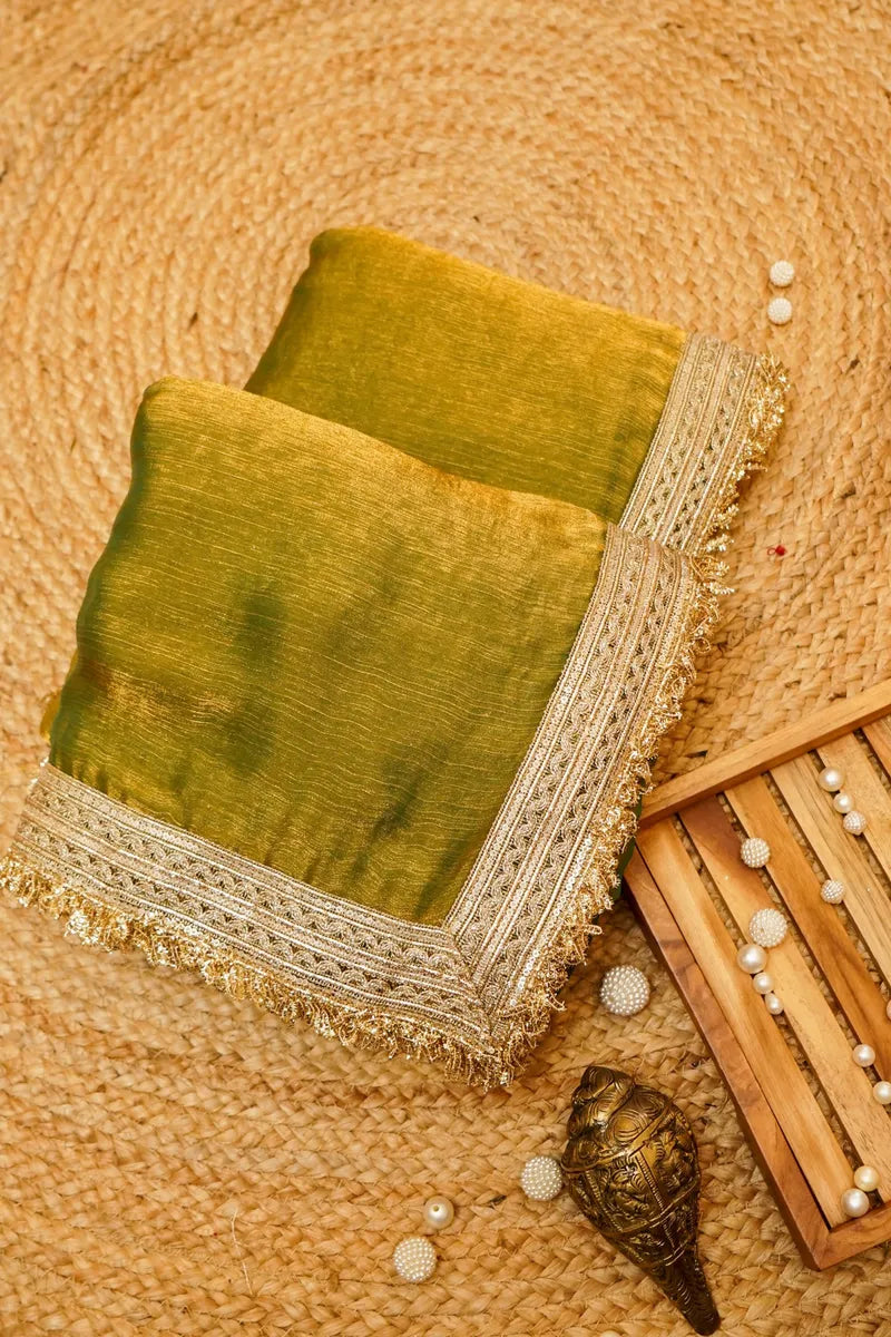 MEHENDI GREEN COLOR CHIFFON  SAREE