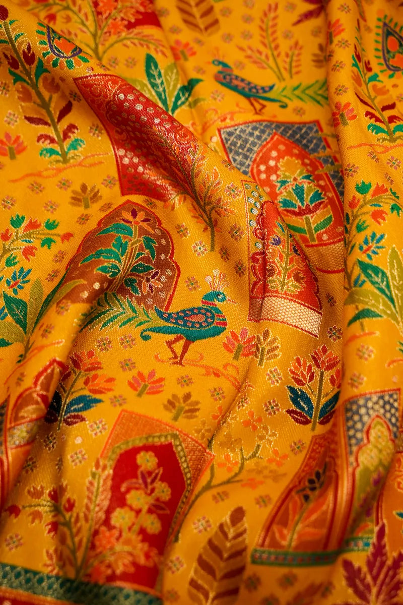 YELLOW COLOR PASHMINA SILK SAREE
