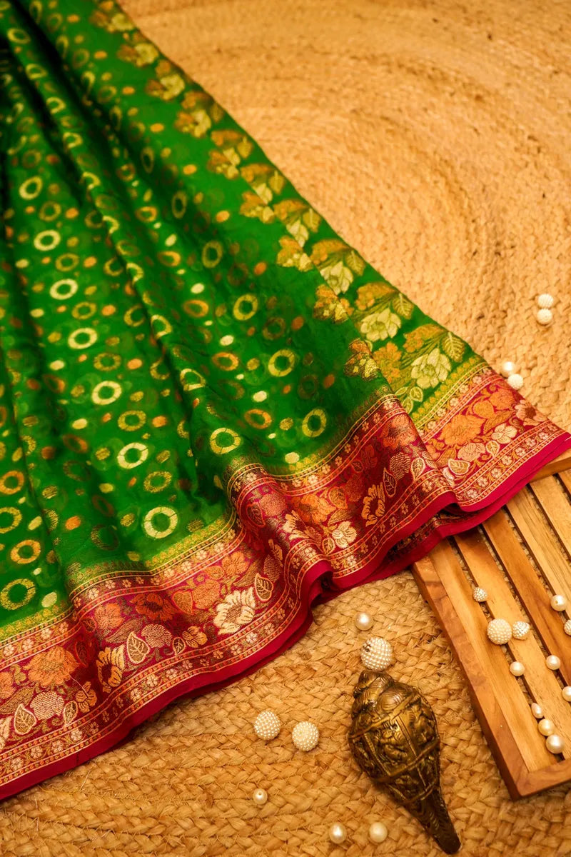 GREEN WITH PINK COLOR  KHADDI SILK SAREE