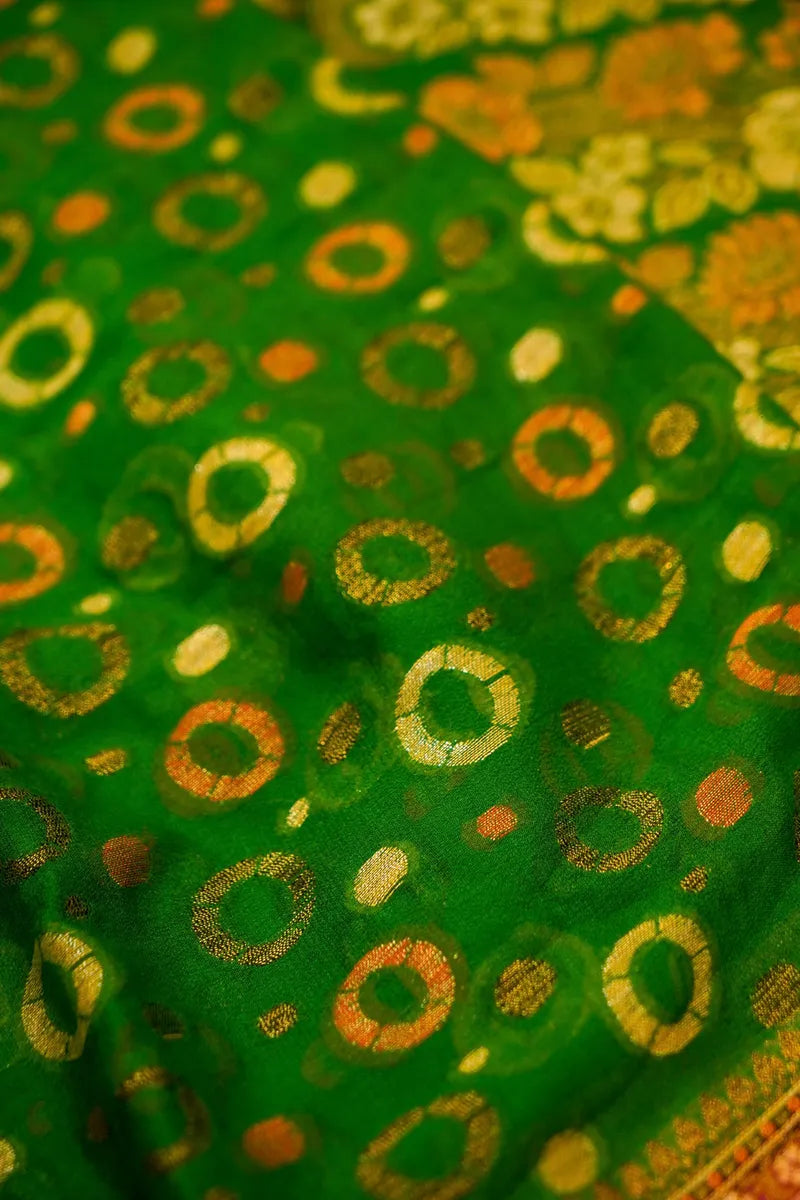 GREEN WITH PINK COLOR  KHADDI SILK SAREE