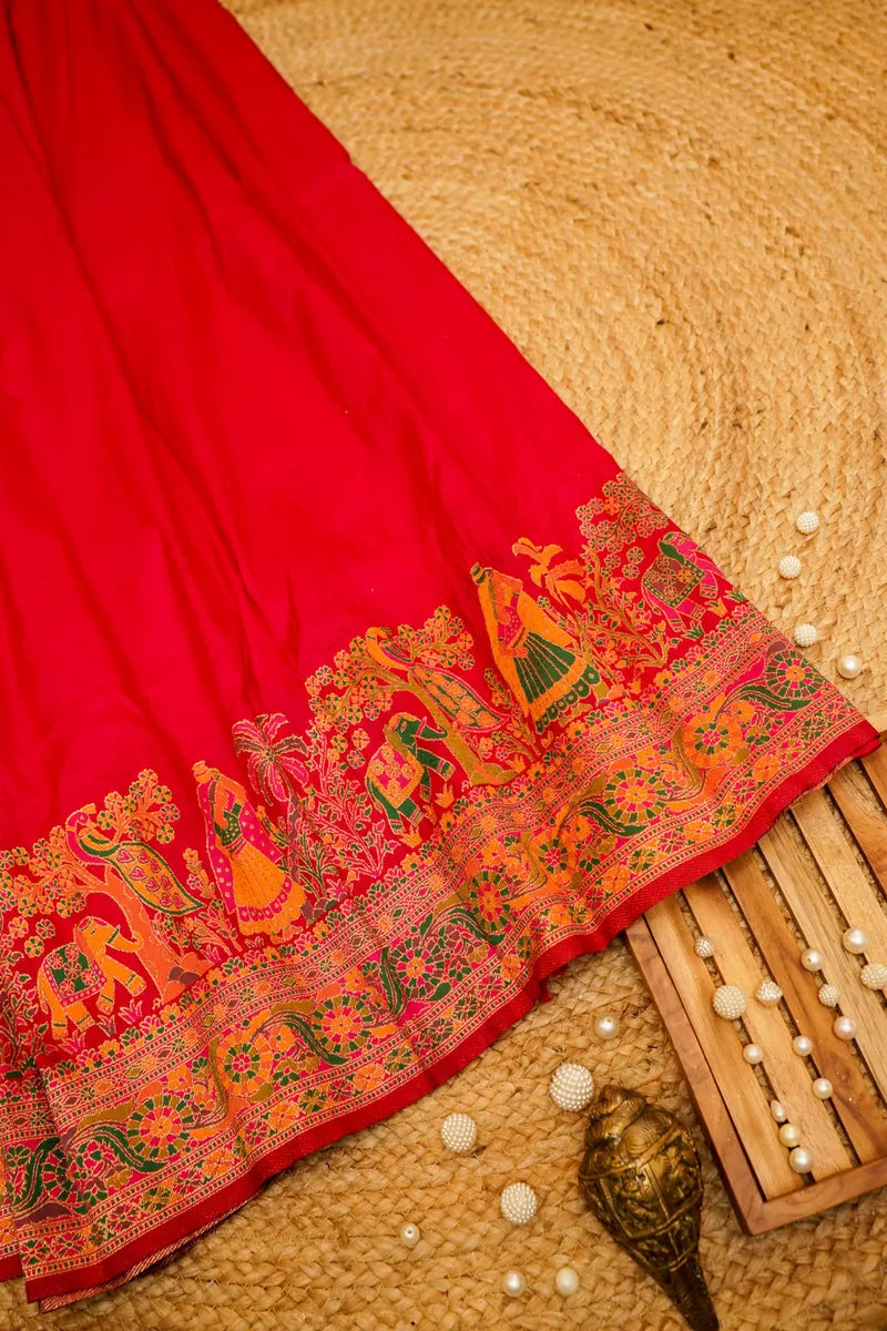 RED COLOR PASHMINA SILK SAREE