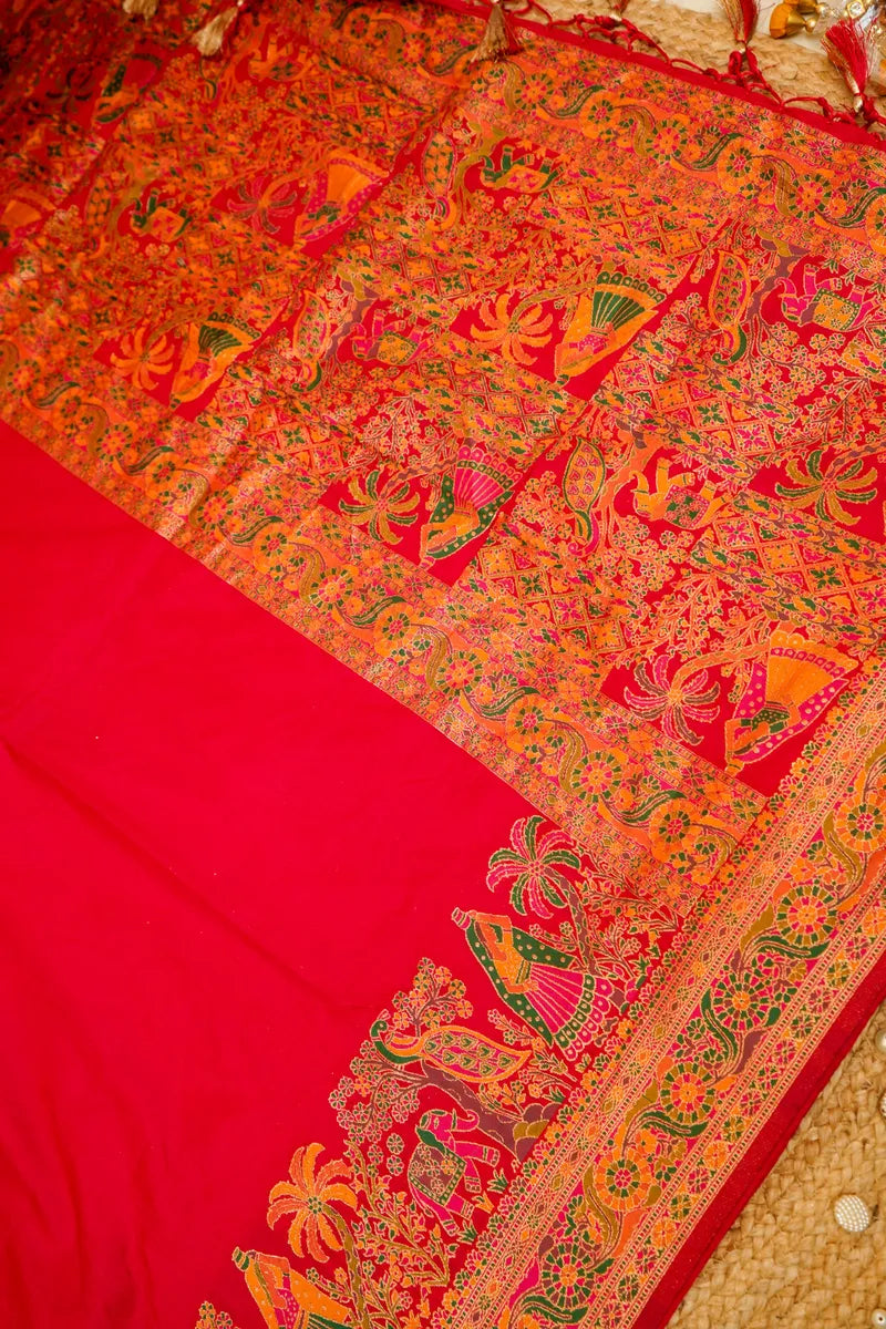 RED COLOR PASHMINA SILK SAREE